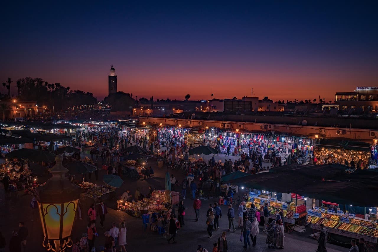 Marrakech's market square at dusk