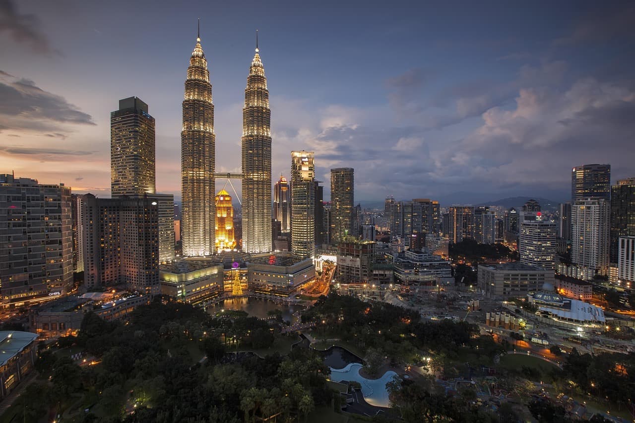 The Petronas Twin Towers in Kuala Lumpur at dusk