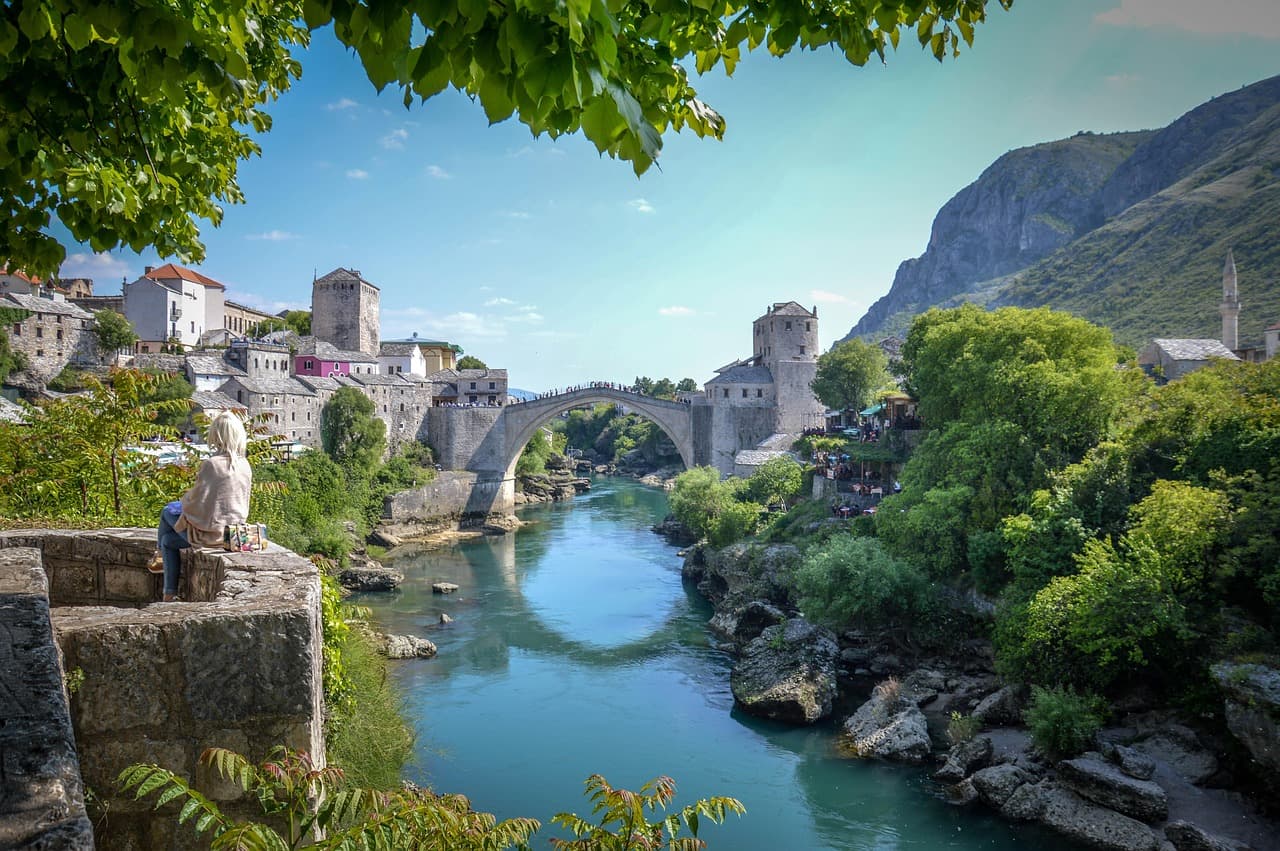 The Old Bridge over the Neretva river in Mostar, Bosnia and Herzegovina