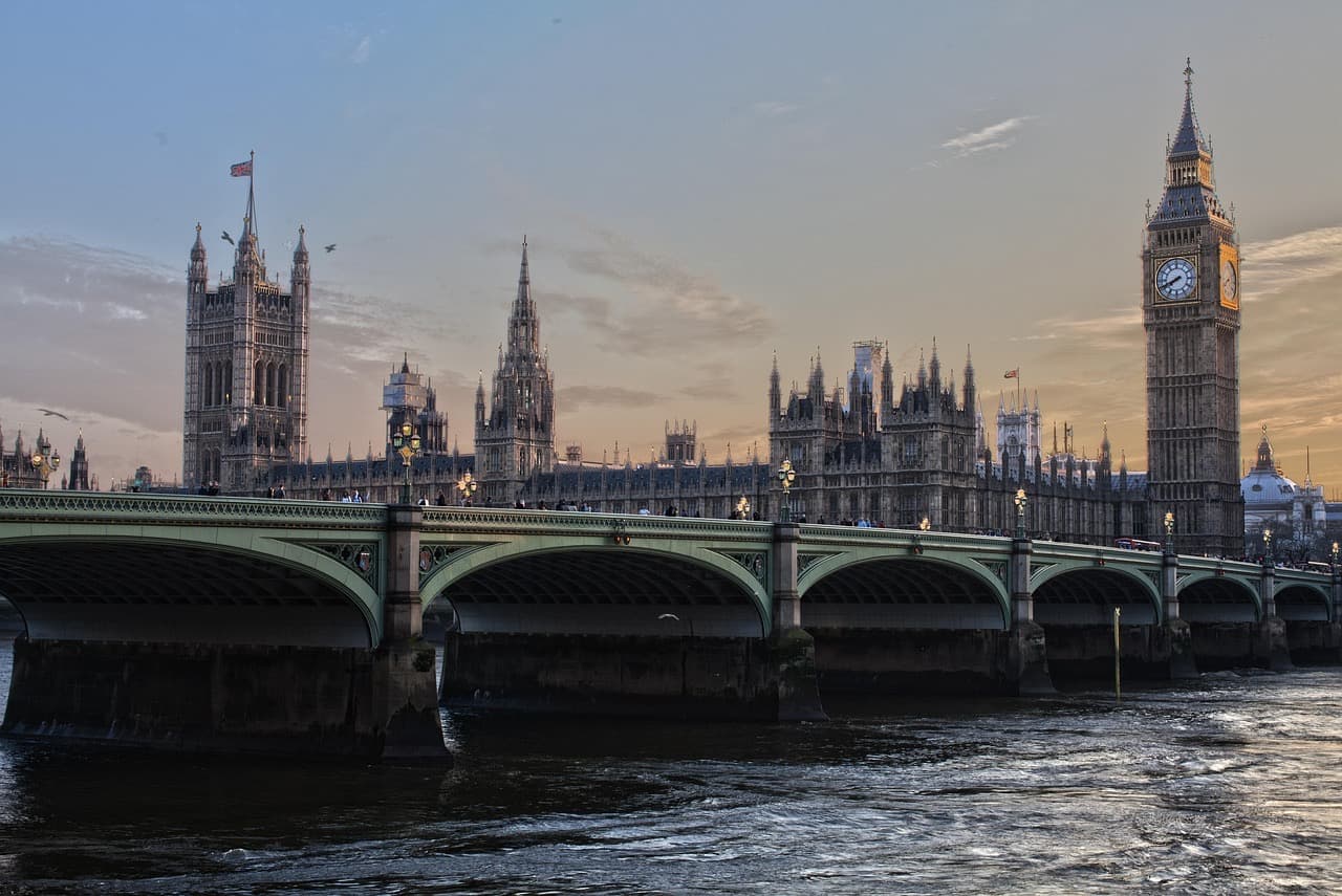 The Houses of Parliament and Big Ben across Westminster Bridge, London