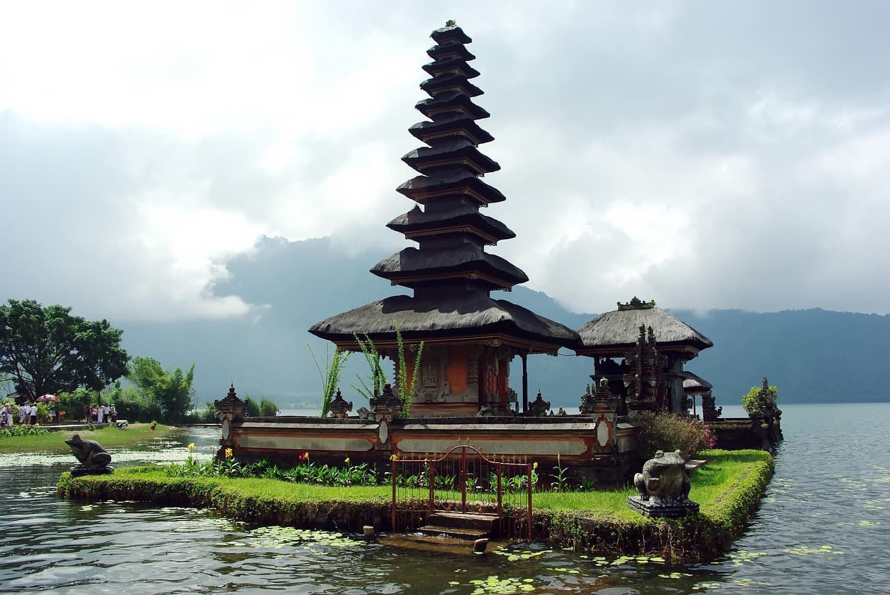 Ulun Danu Beratan temple on a lake in Bali